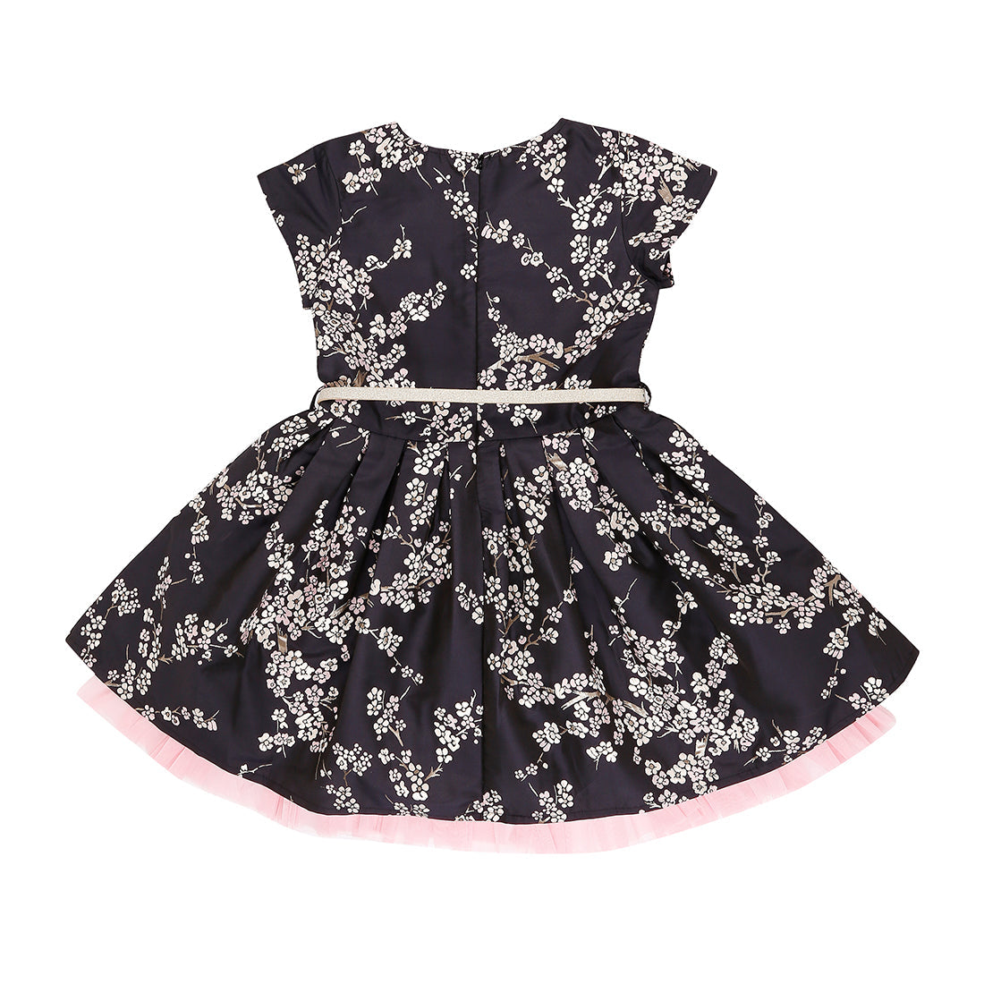 Girls Black Floral Print Cotton Dress Half Sleeves