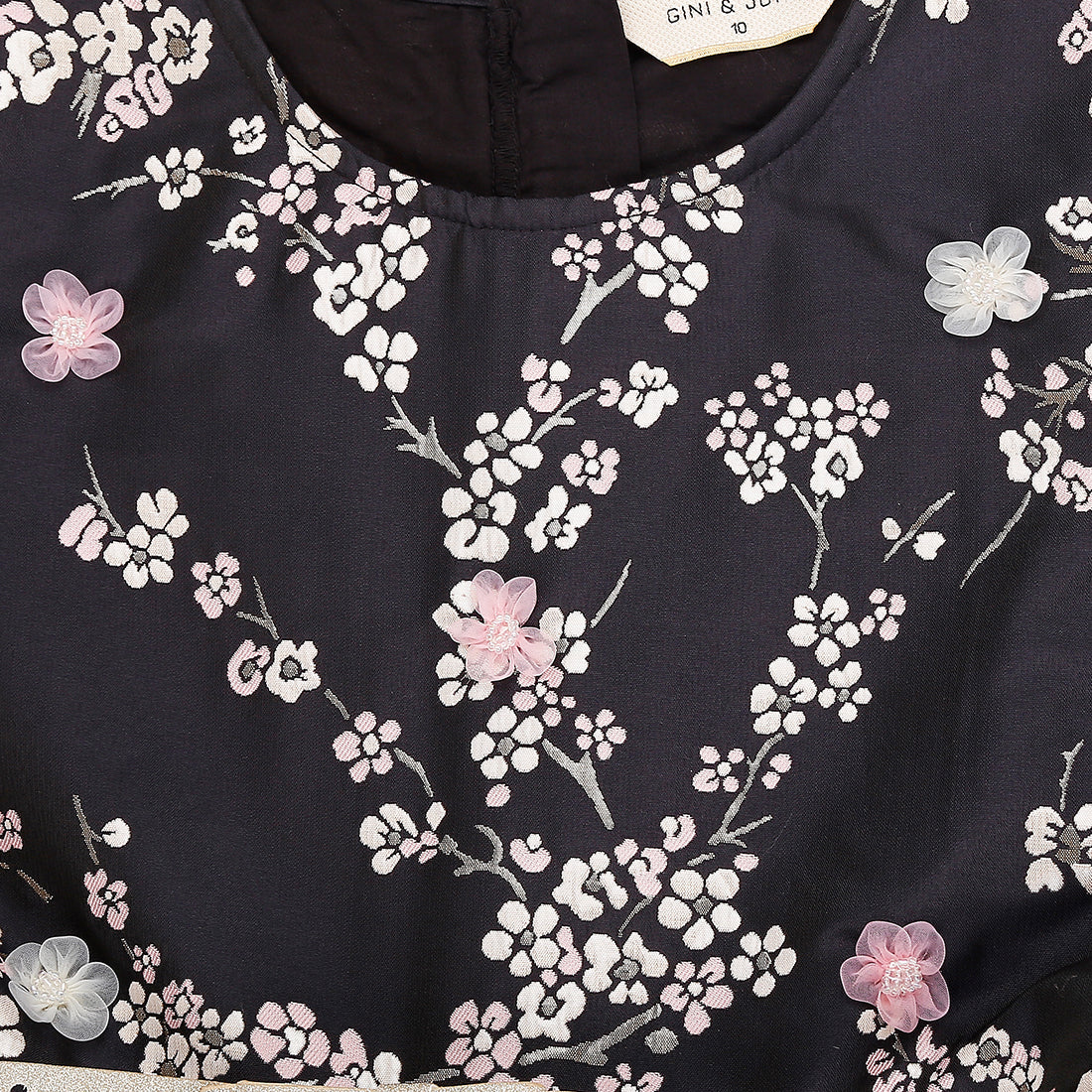 Girls Black Floral Print Cotton Dress Half Sleeves