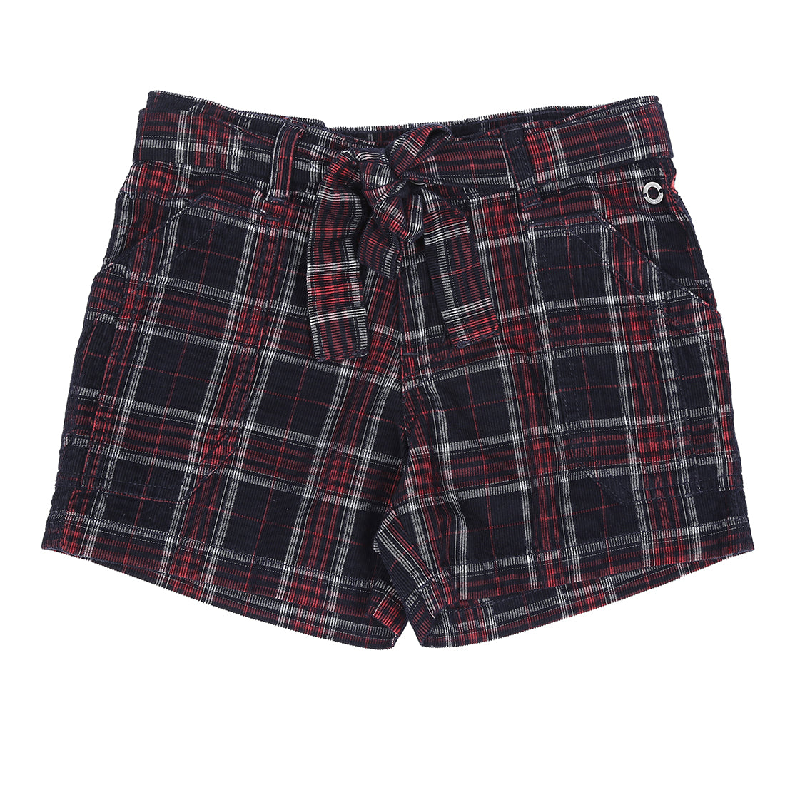 Girls Black Checks Cotton Shorts Elasticated