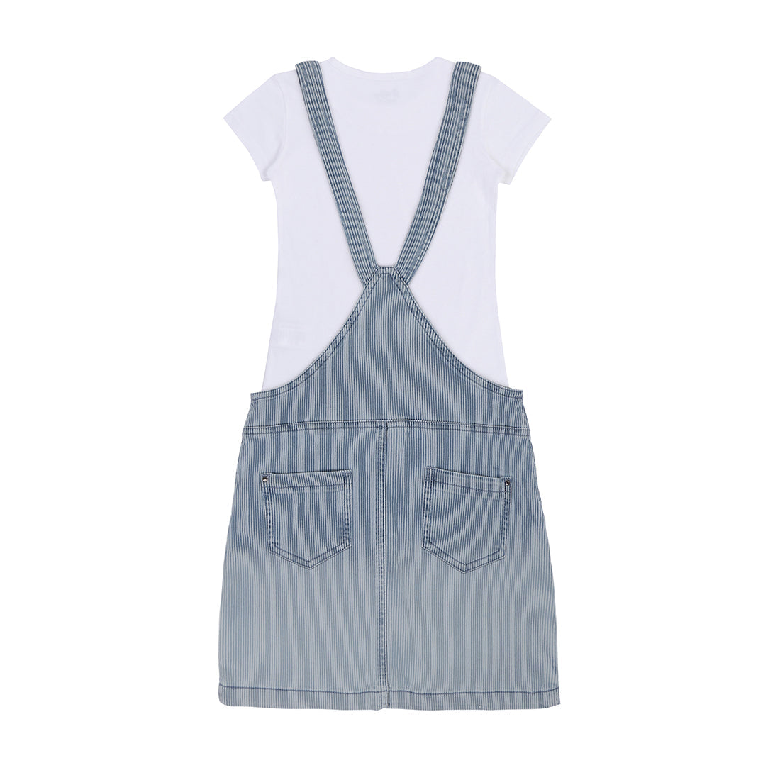 Girls Blue Washed Denim Dungree Fixed Waist