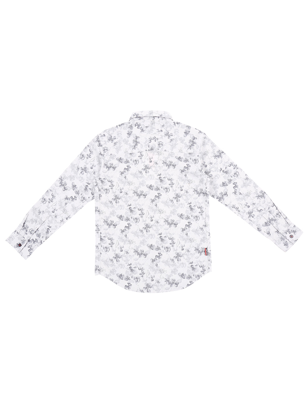 Boys White Floral Print Cotton Shirt Full Sleeves