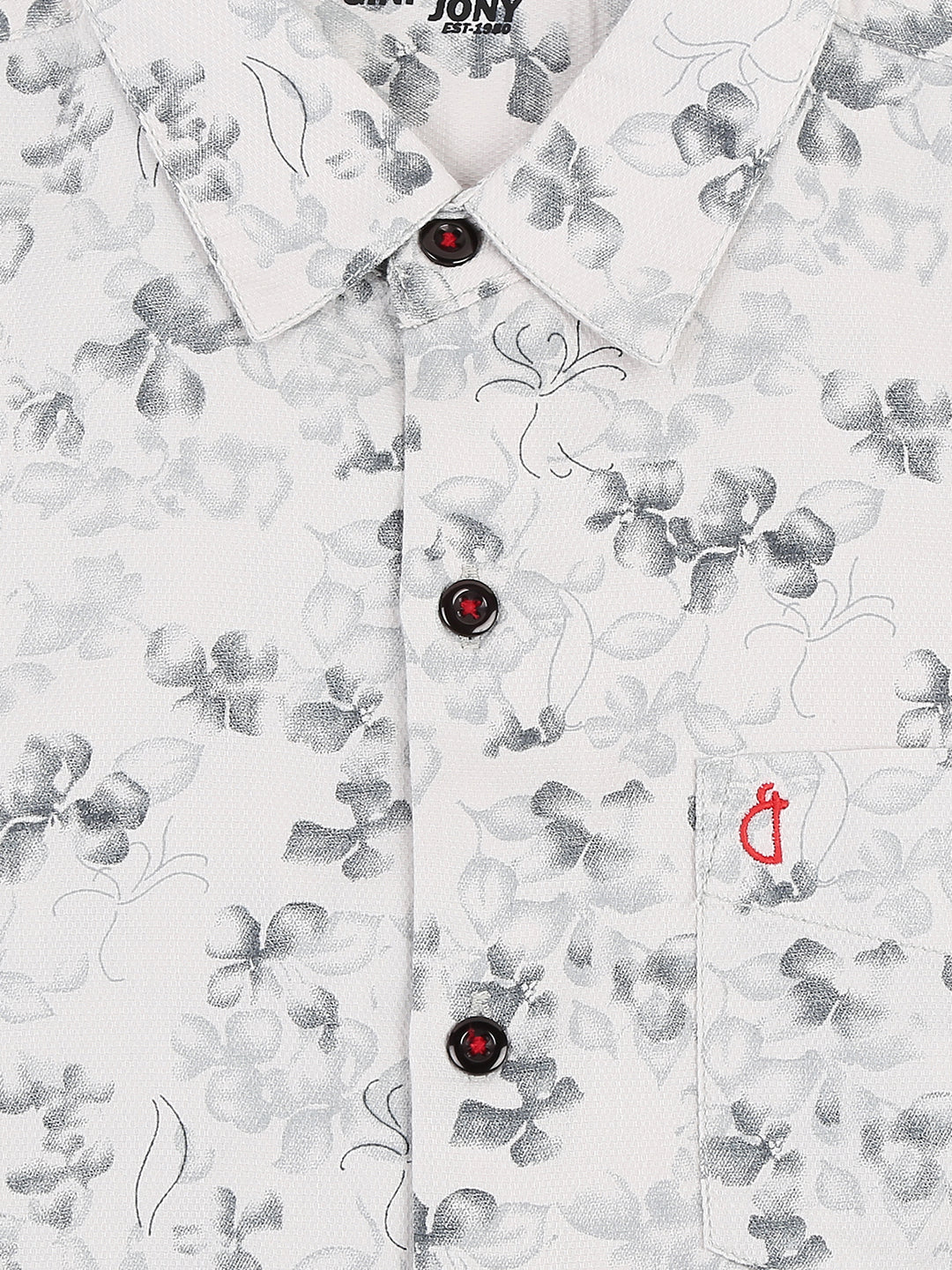 Boys White Floral Print Cotton Shirt Full Sleeves