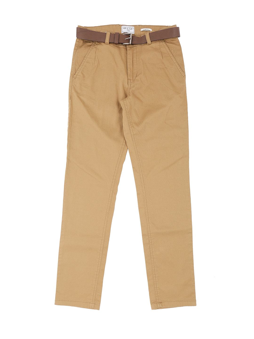 Boys Beige Solid Twill Trouser Fixed Waist