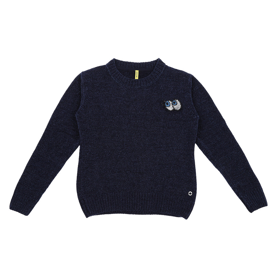 Girls Navy Blue  Solid Acrylic Sweater Full Sleeves