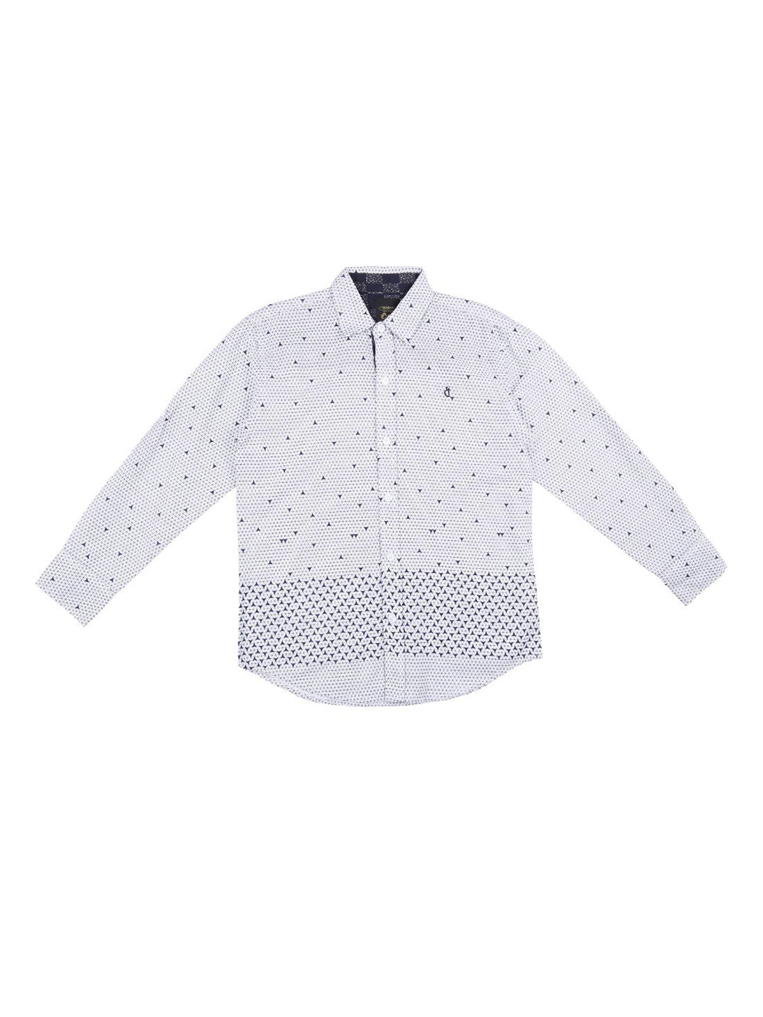 Boys White Abstract Cotton Shirt Full Sleeves