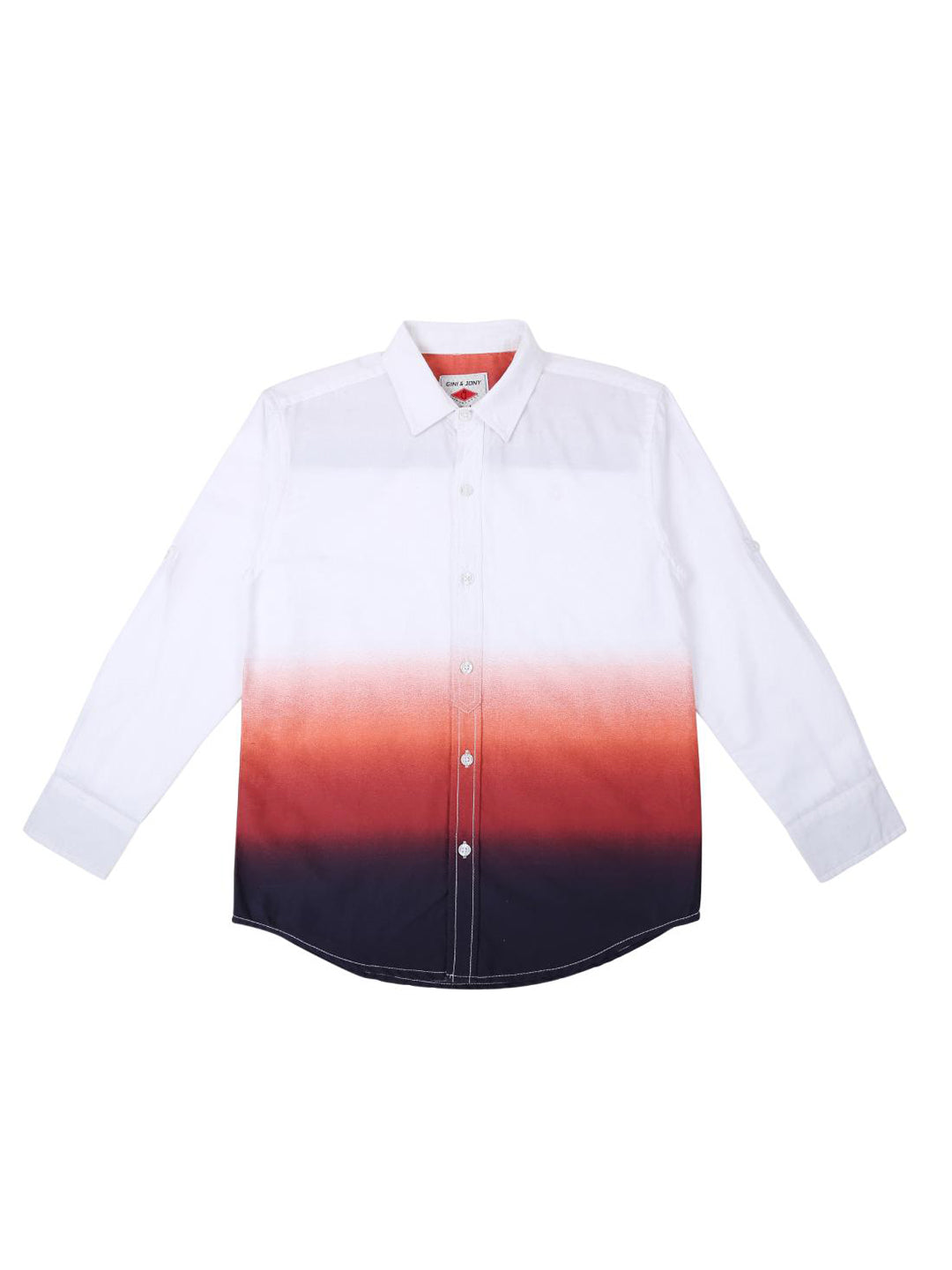 Boys White Ombre Cotton Shirt Full Sleeves