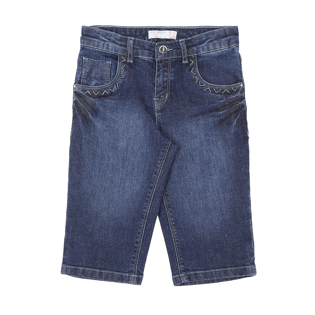 Girls Blue Washed Denim Pedal Pusher Fixed Waist