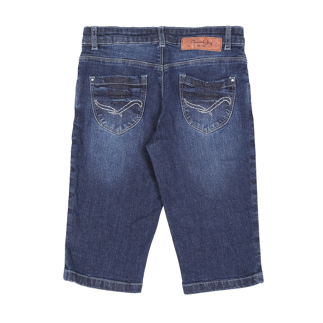 Girls Blue Washed Denim Pedal Pusher Fixed Waist