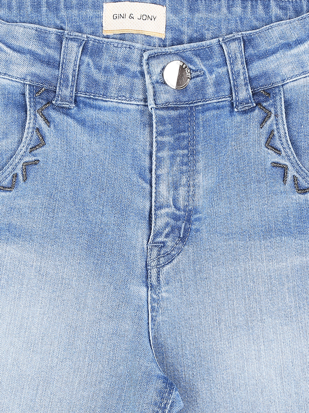 Girls Blue Washed Denim Pedal Pusher Fixed Waist