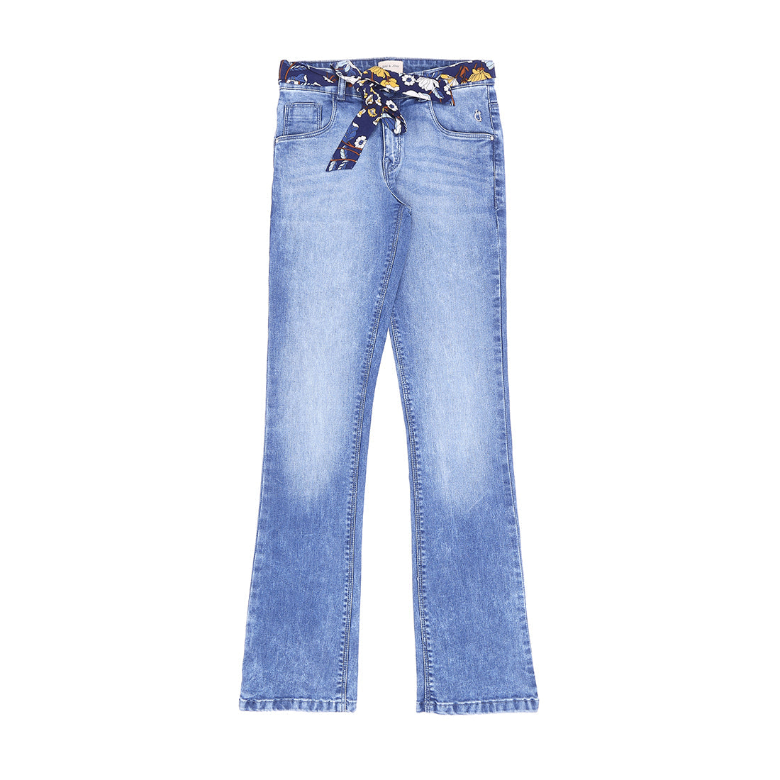 Girls Blue Washed Denim Jeans Fixed Waist