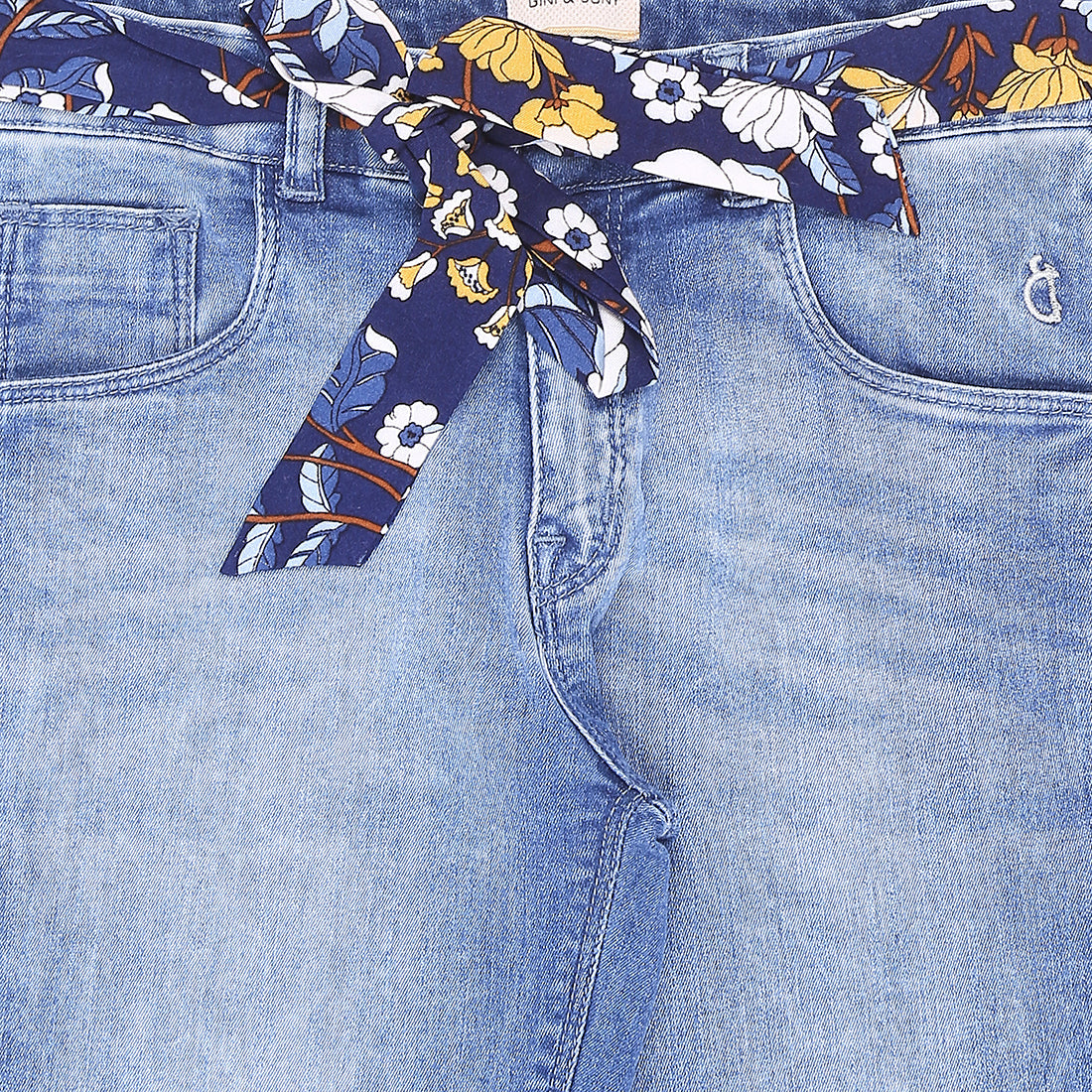 Girls Blue Washed Denim Jeans Fixed Waist