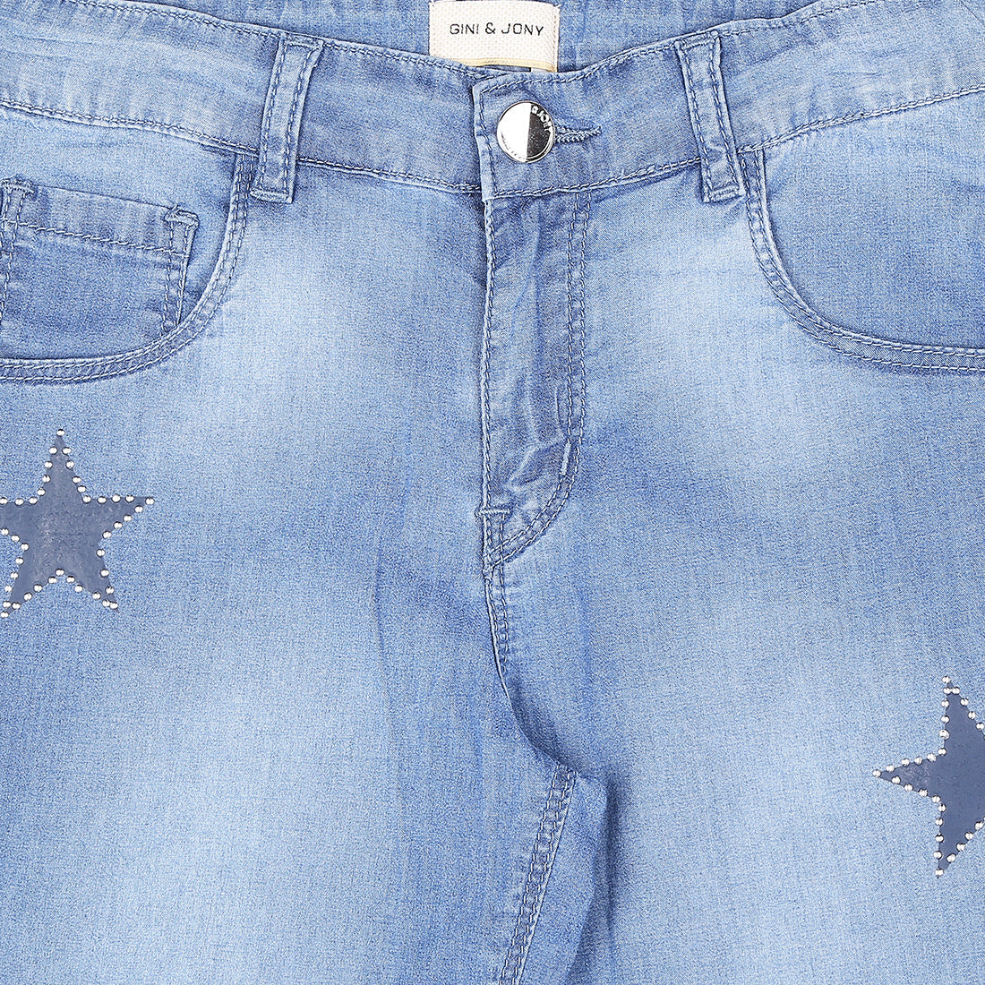 Girls Blue Washed Denim Pedal Pusher Fixed Waist