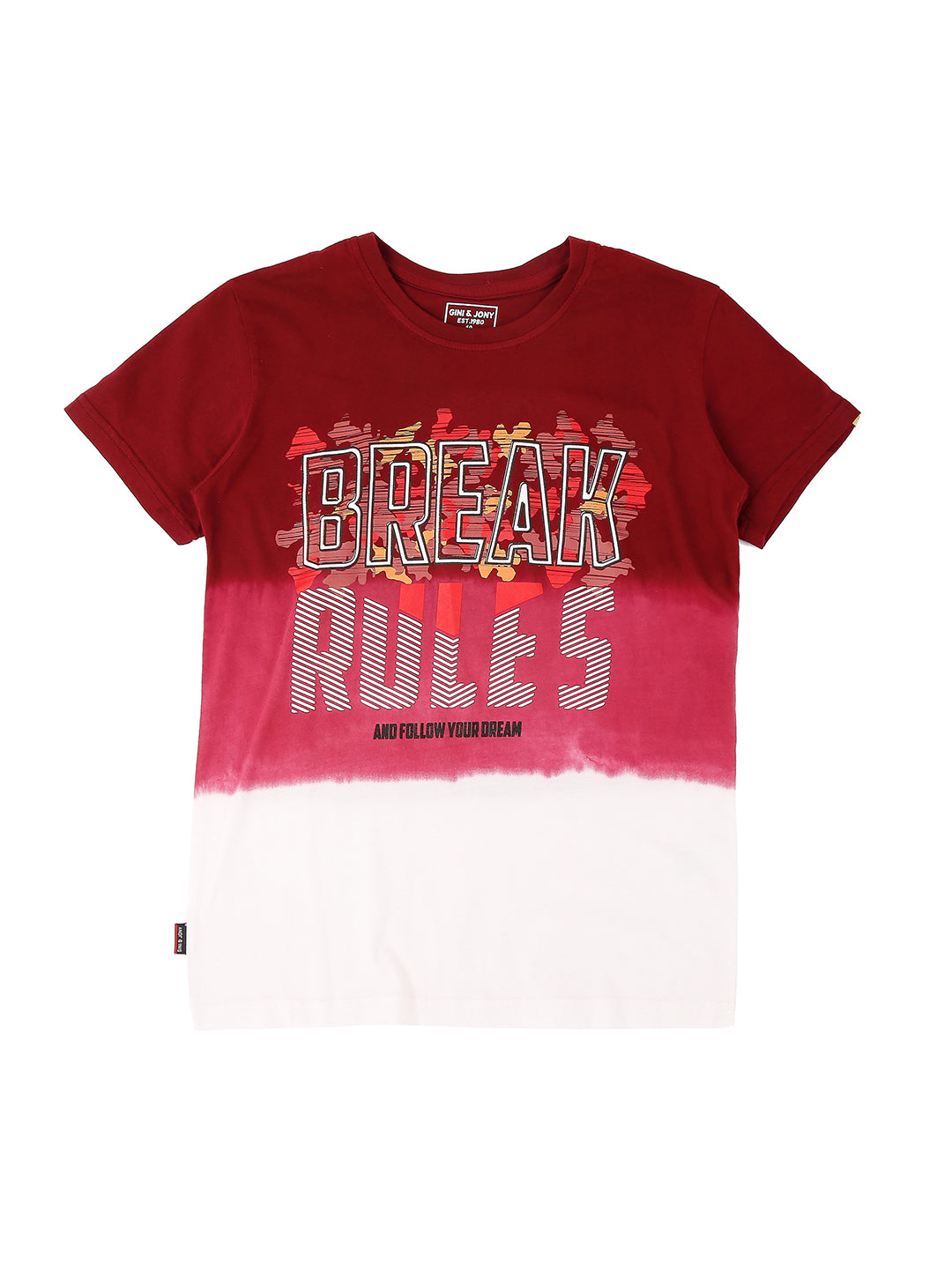 Boys Maroon Color Block Cotton T-Shirt Full Sleeves
