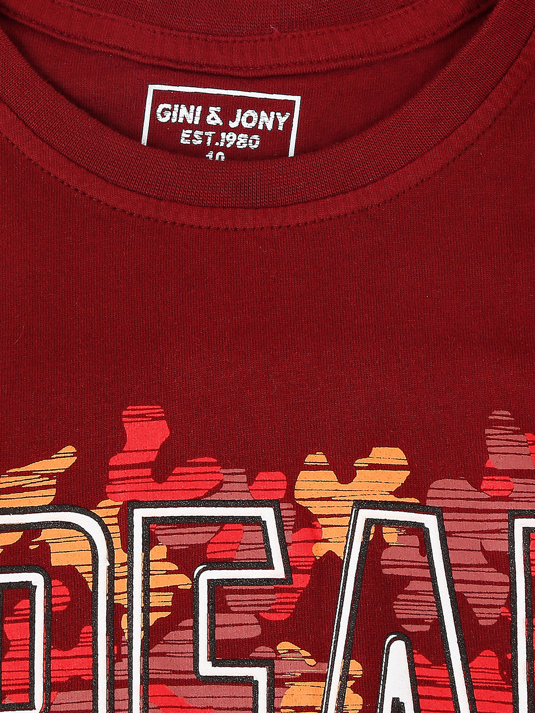 Boys Maroon Color Block Cotton T-Shirt Full Sleeves