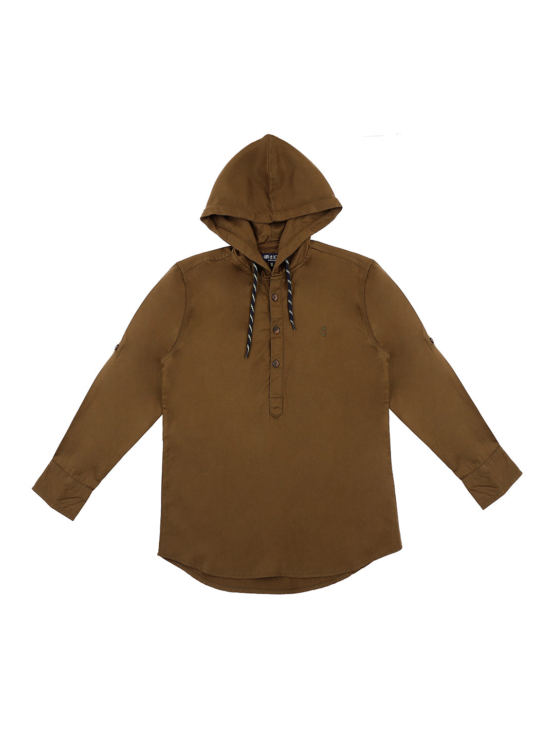 Boys Olive Solid Cotton Shirt Full Sleeves