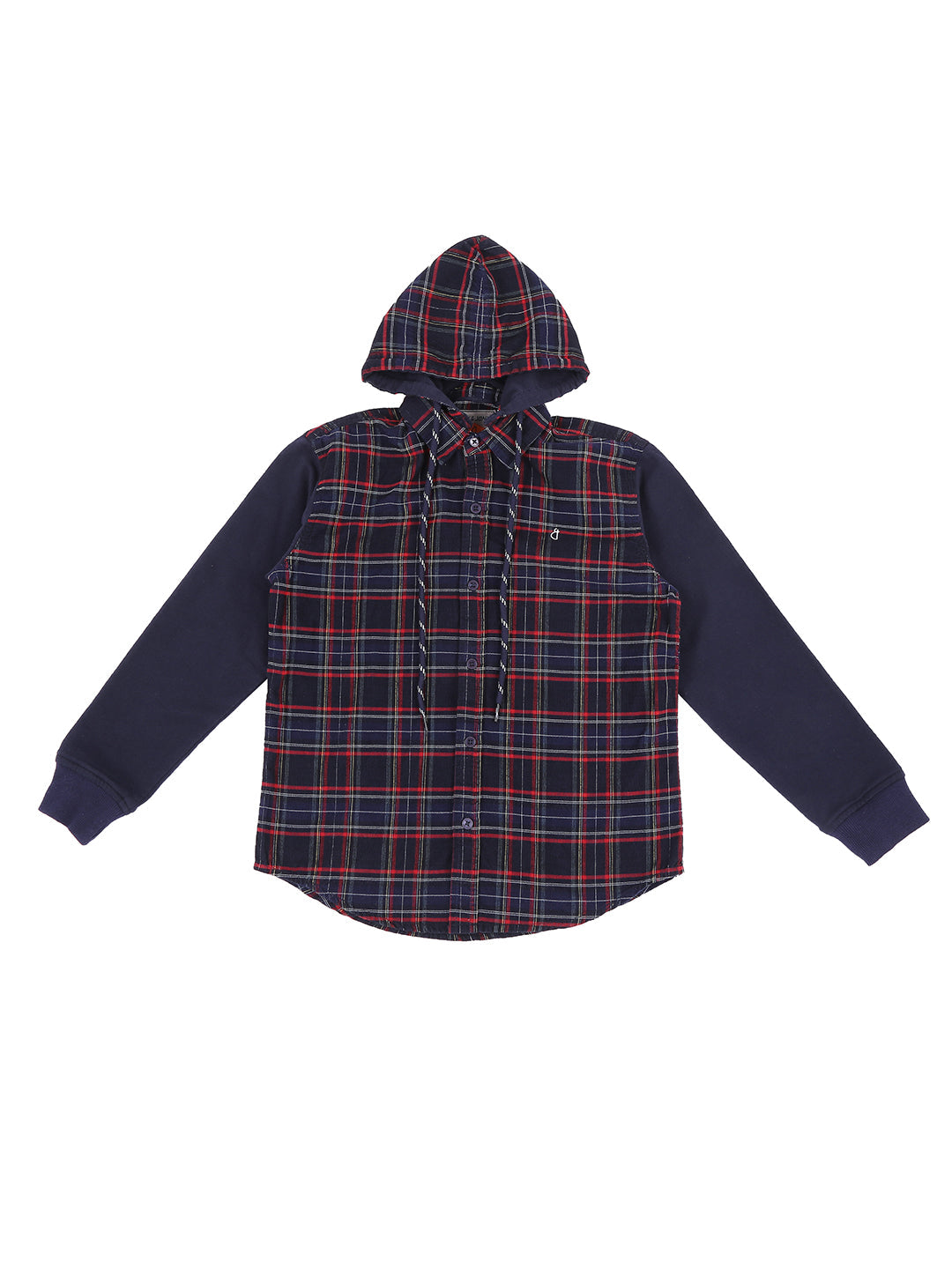 Boys Navy Blue Checks Cotton Shirt Full Sleeves