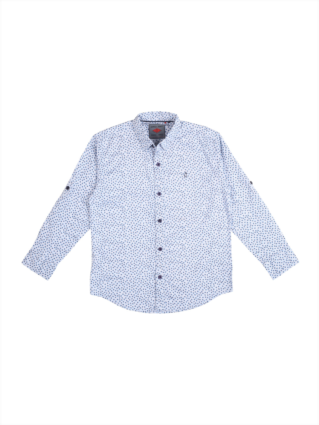 Boys White Abstract Cotton Shirt Full Sleeves