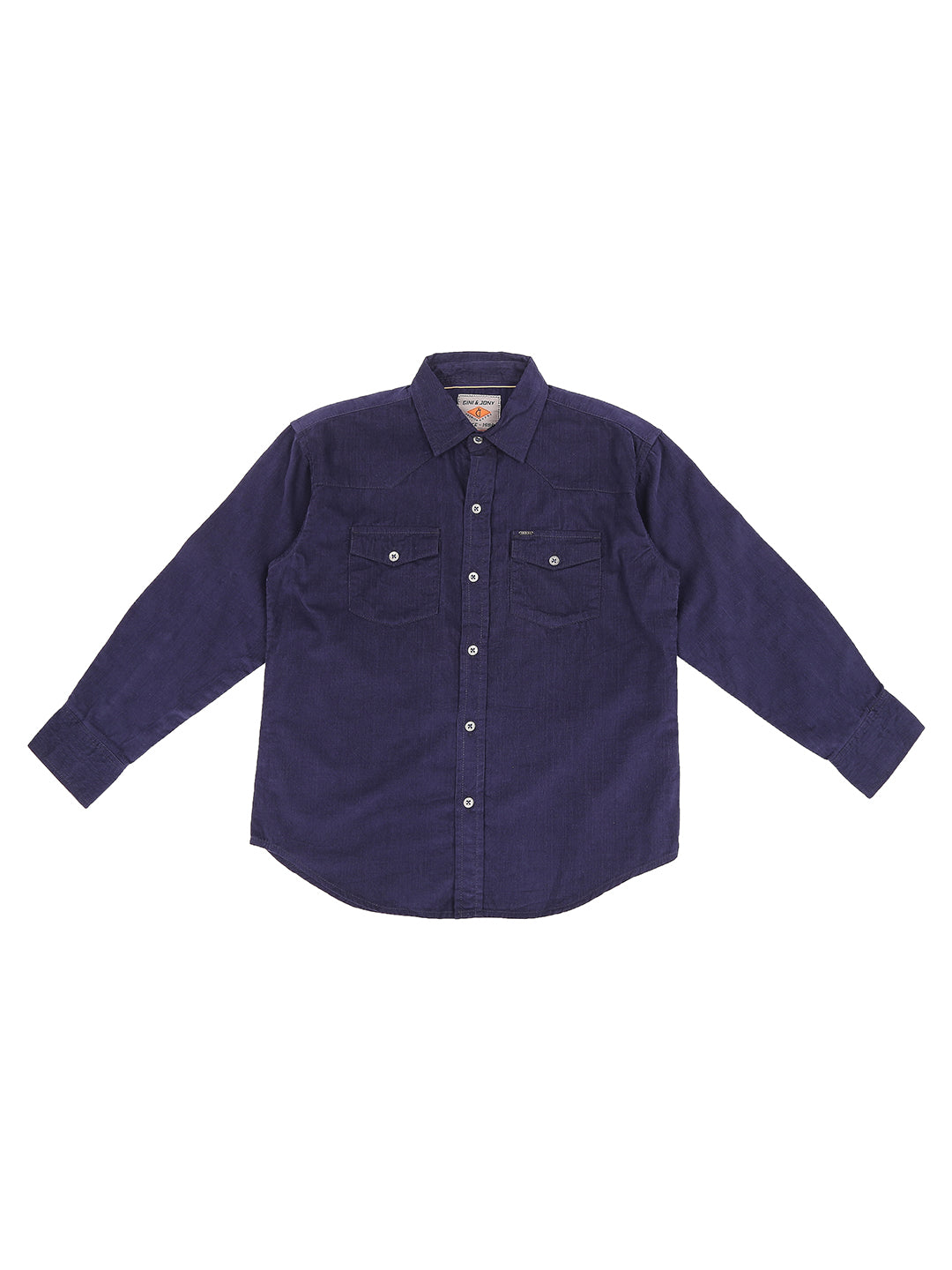 Boys Navy Blue Solid Cotton Shirt Full Sleeves