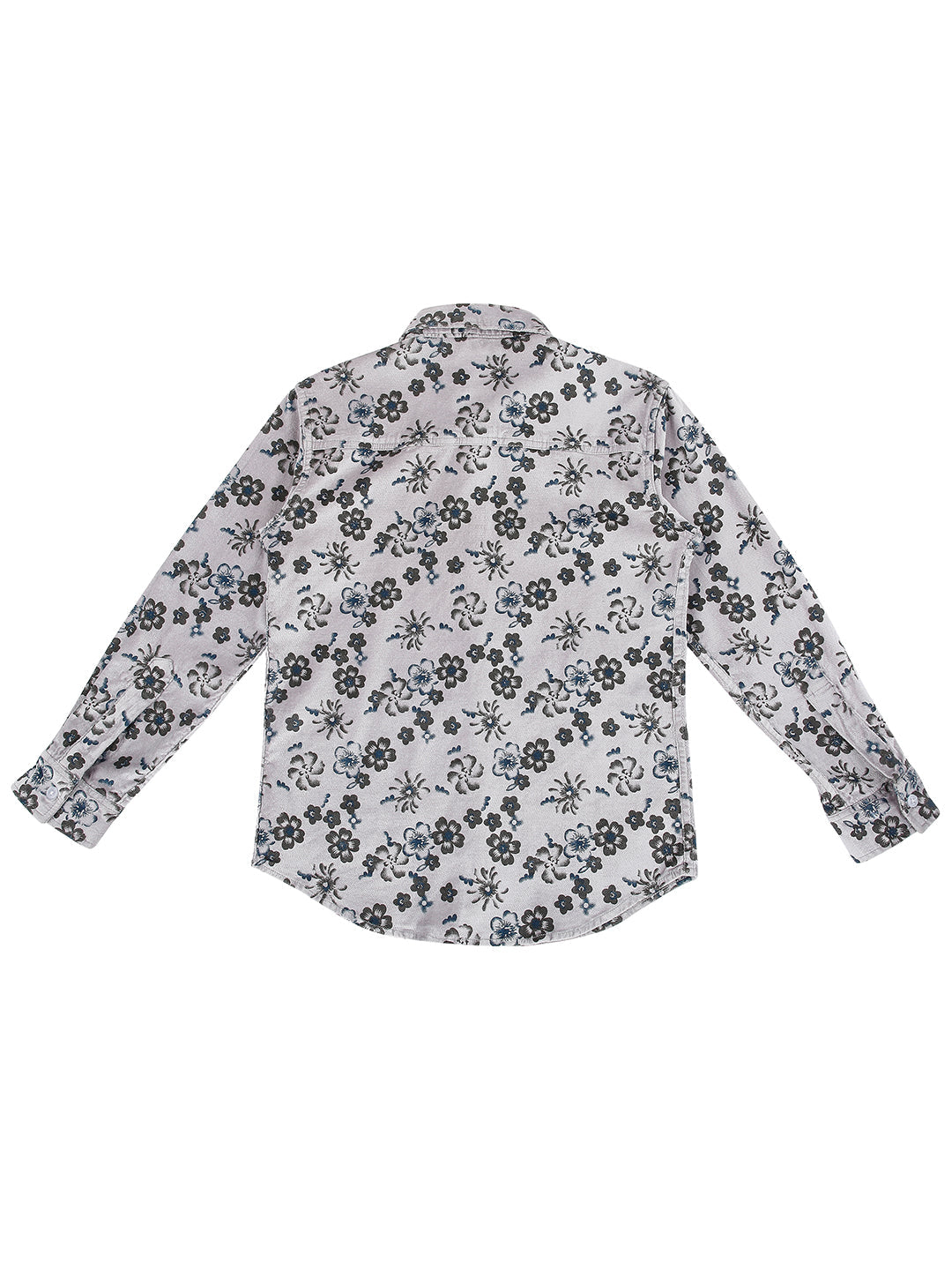 Boys White Floral Print Cotton Shirt Full Sleeves