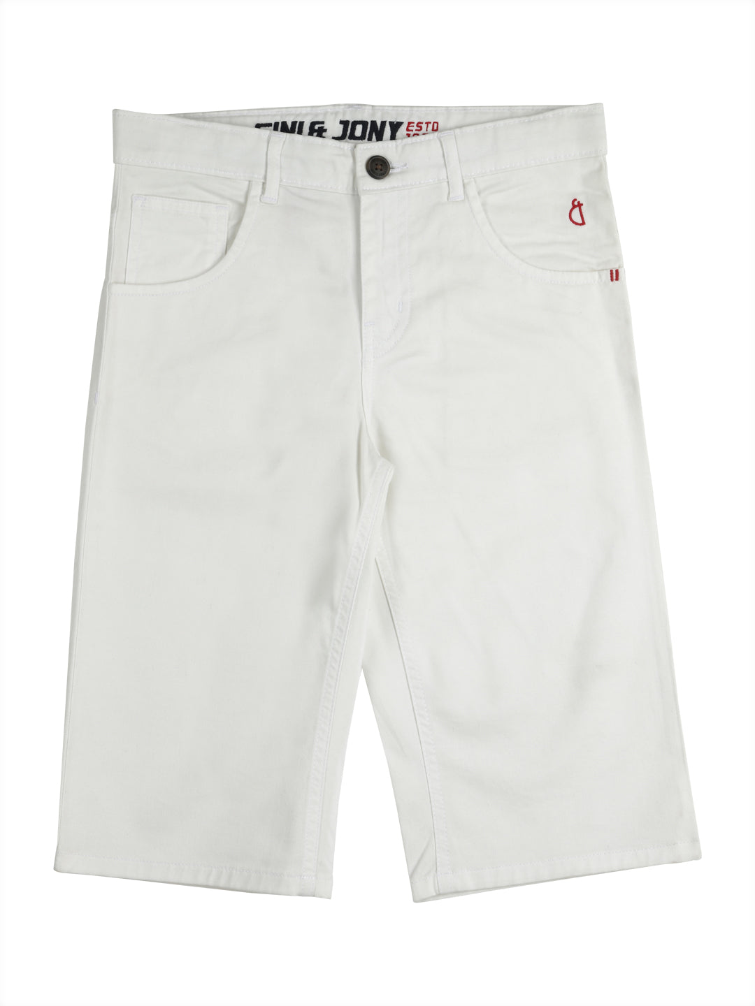 Boys White Solid Cotton Bermuda Fixed Waist