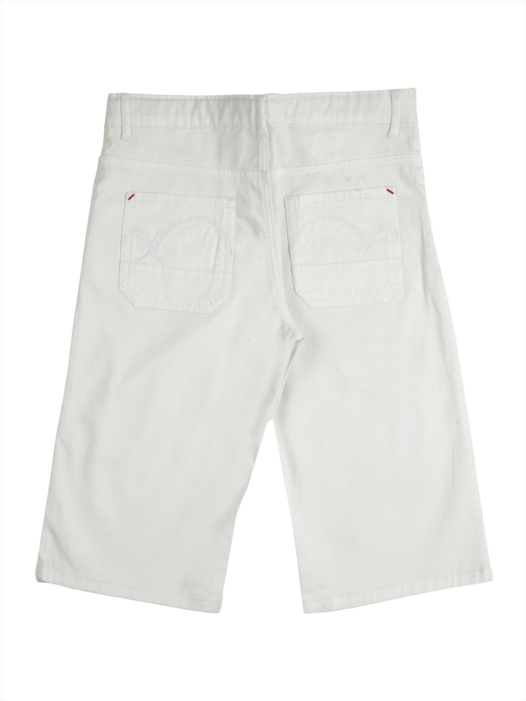 Boys White Solid Cotton Bermuda Fixed Waist