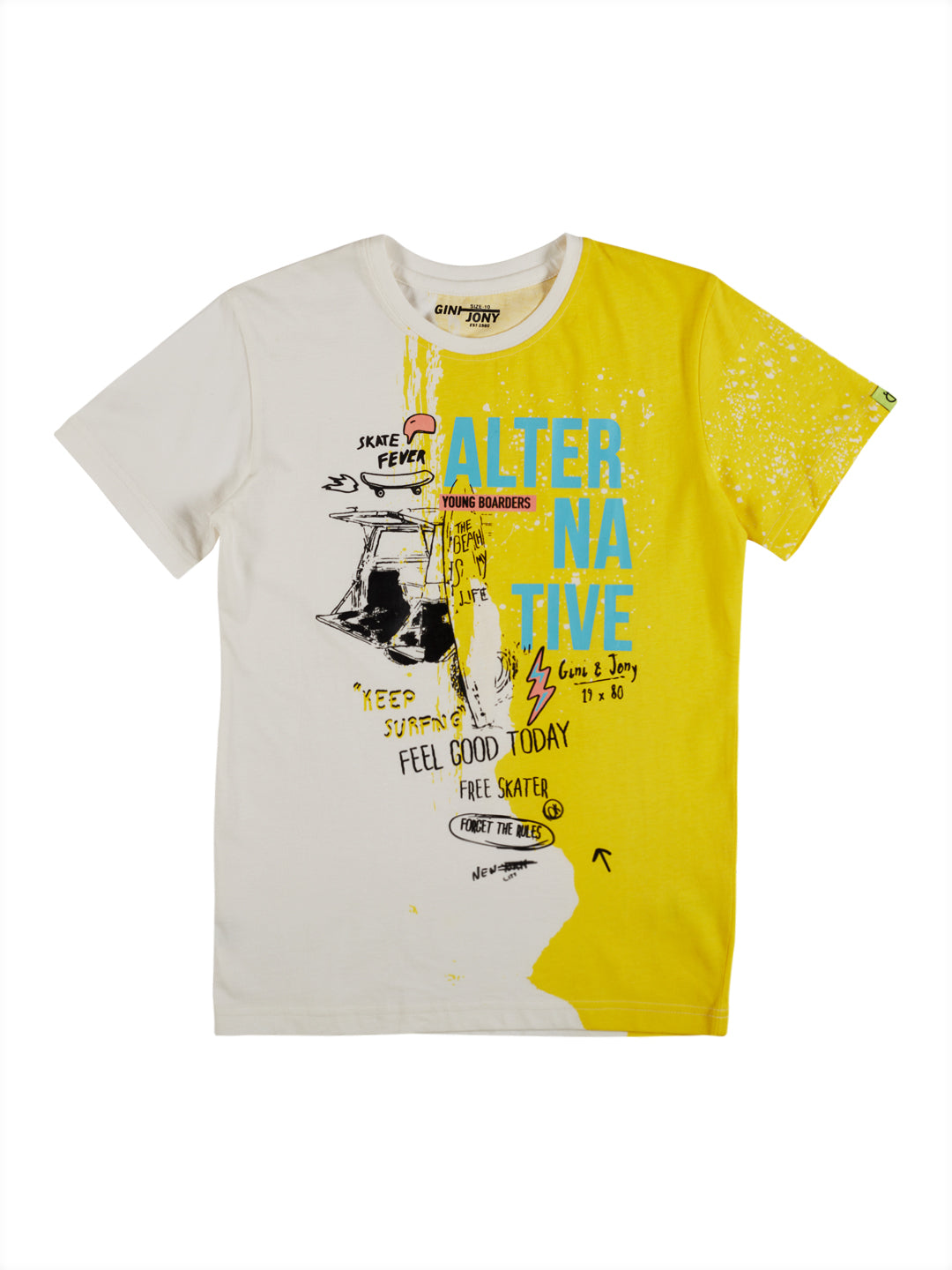 Boys Yellow Typographic Print Cotton T-Shirt Half Sleeves