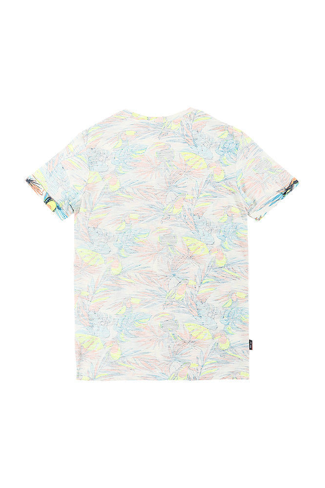 Boys White Tropical Print Cotton T-Shirt Half Sleeves