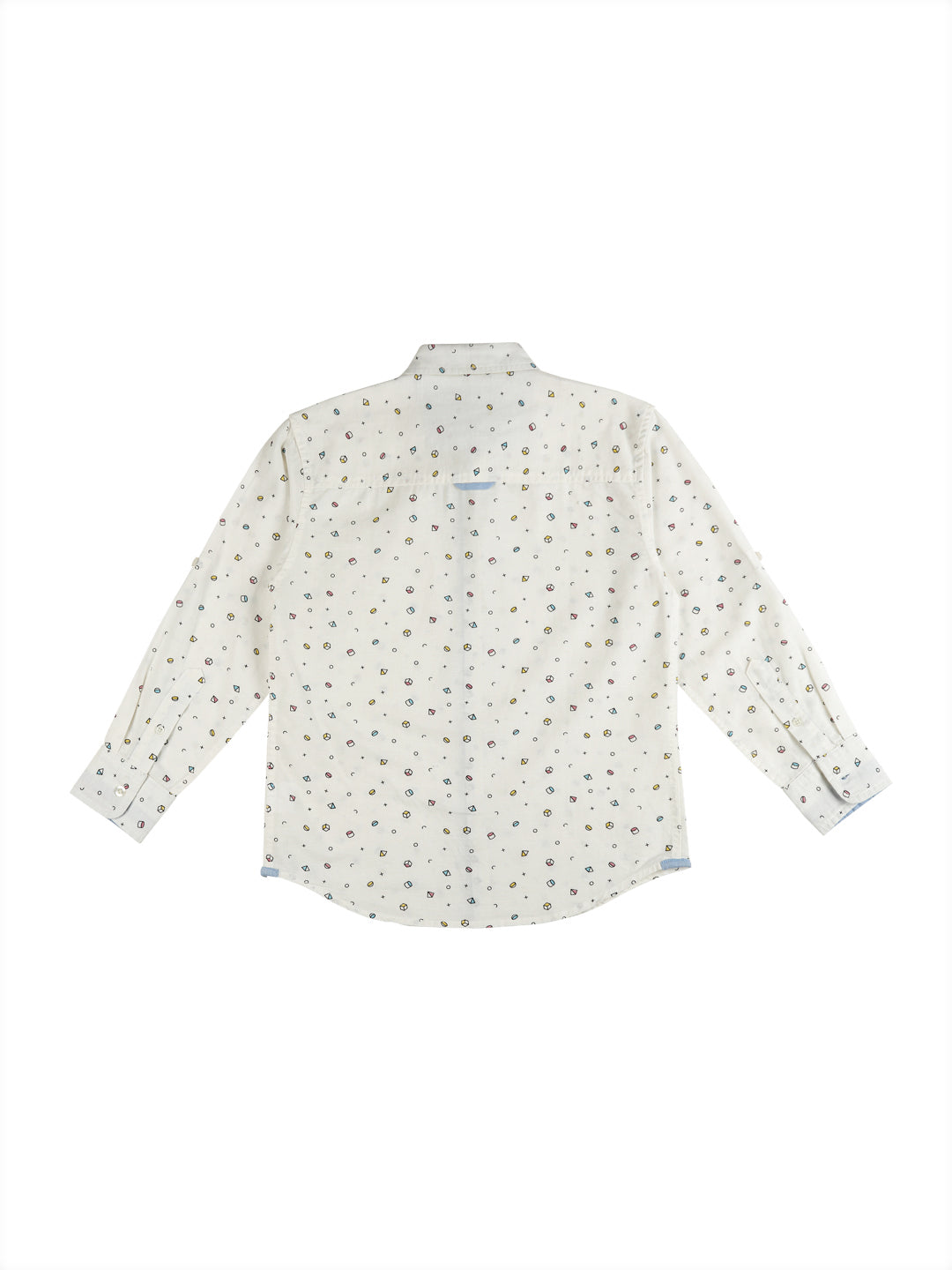 Boys White Printed Cotton Shirt Full Sleeves