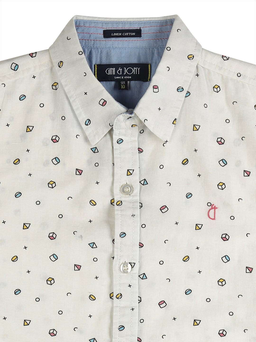 Boys White Printed Cotton Shirt Full Sleeves