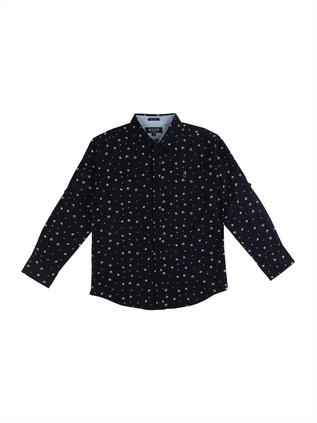Boys Navy Blue Abstract Cotton Shirt Full Sleeves