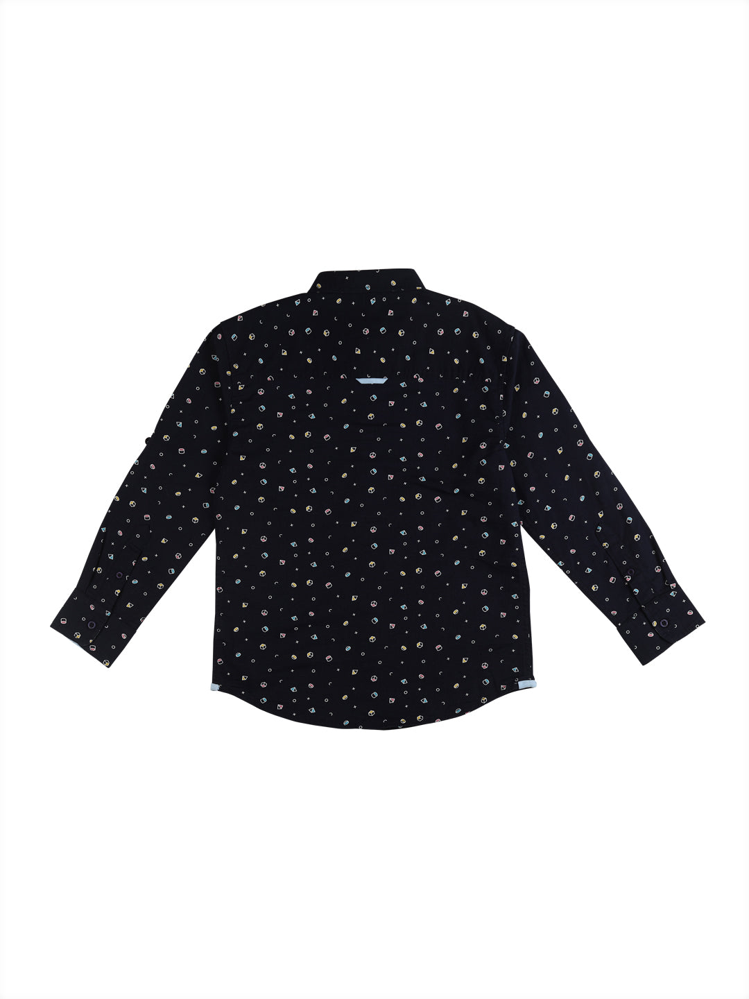 Boys Navy Blue Abstract Cotton Shirt Full Sleeves