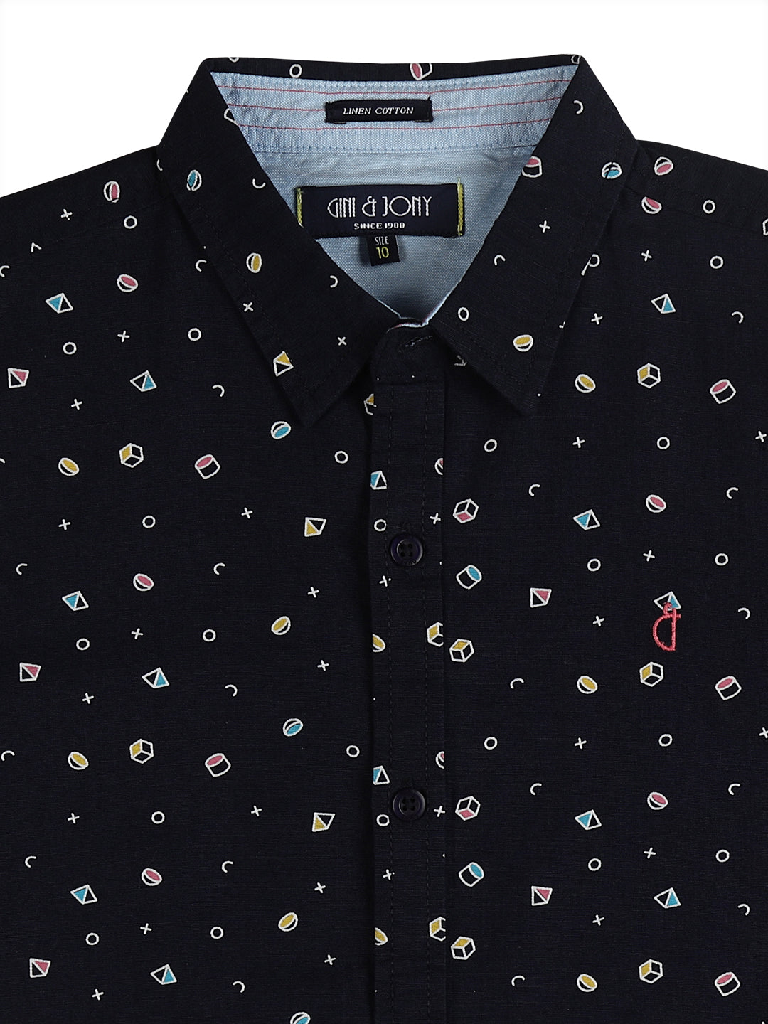 Boys Navy Blue Abstract Cotton Shirt Full Sleeves