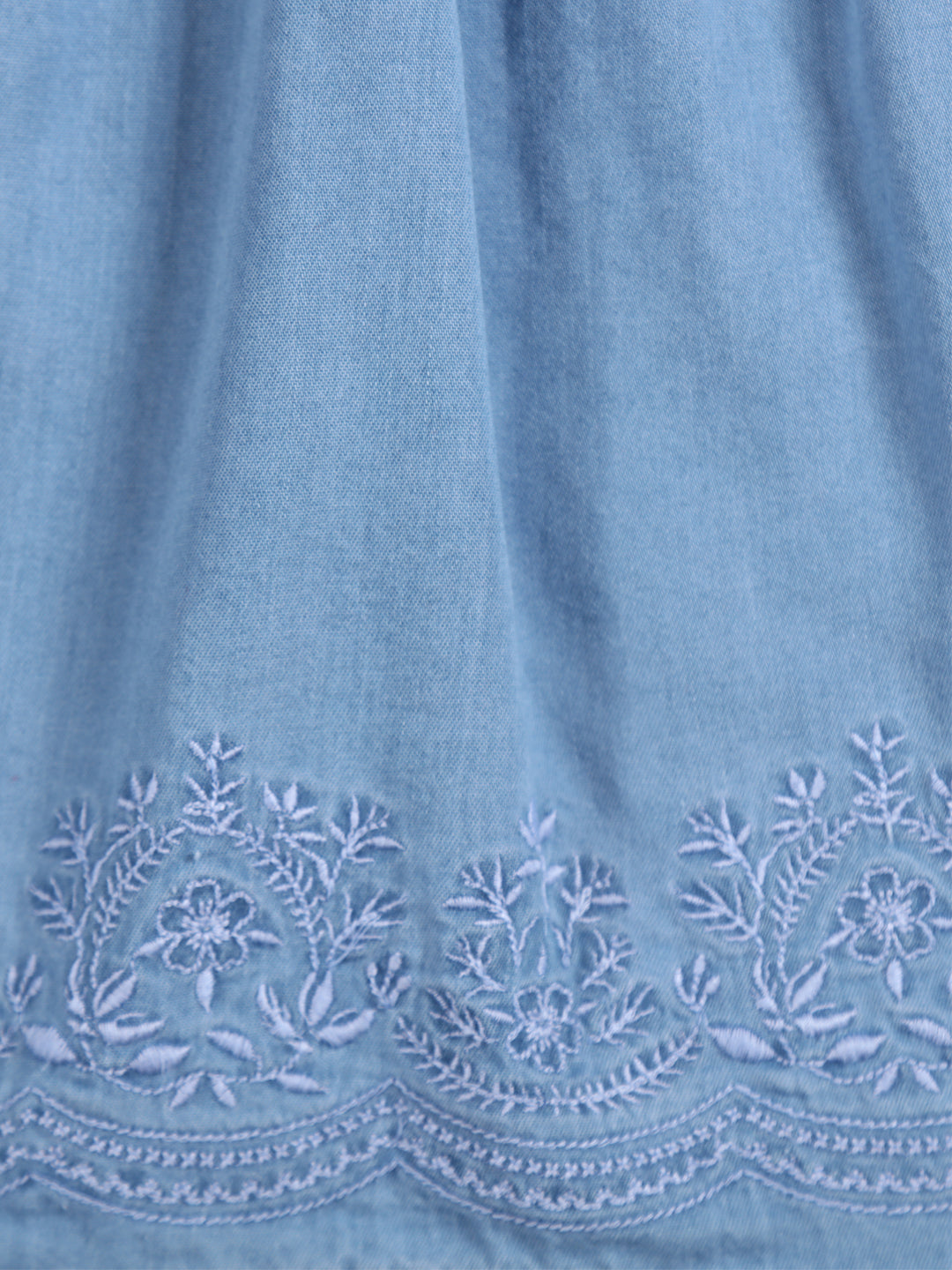 Girls Blue Emroidery Denim Skirt Elasticated