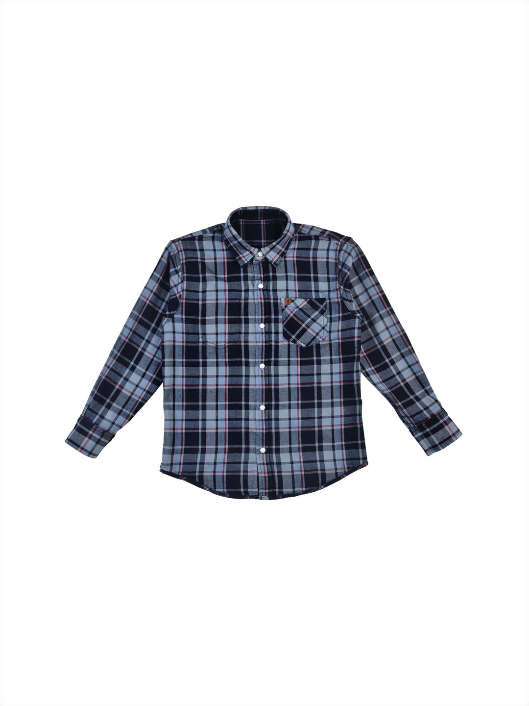 Boys Navy Blue Checks Cotton Shirt Full Sleeves