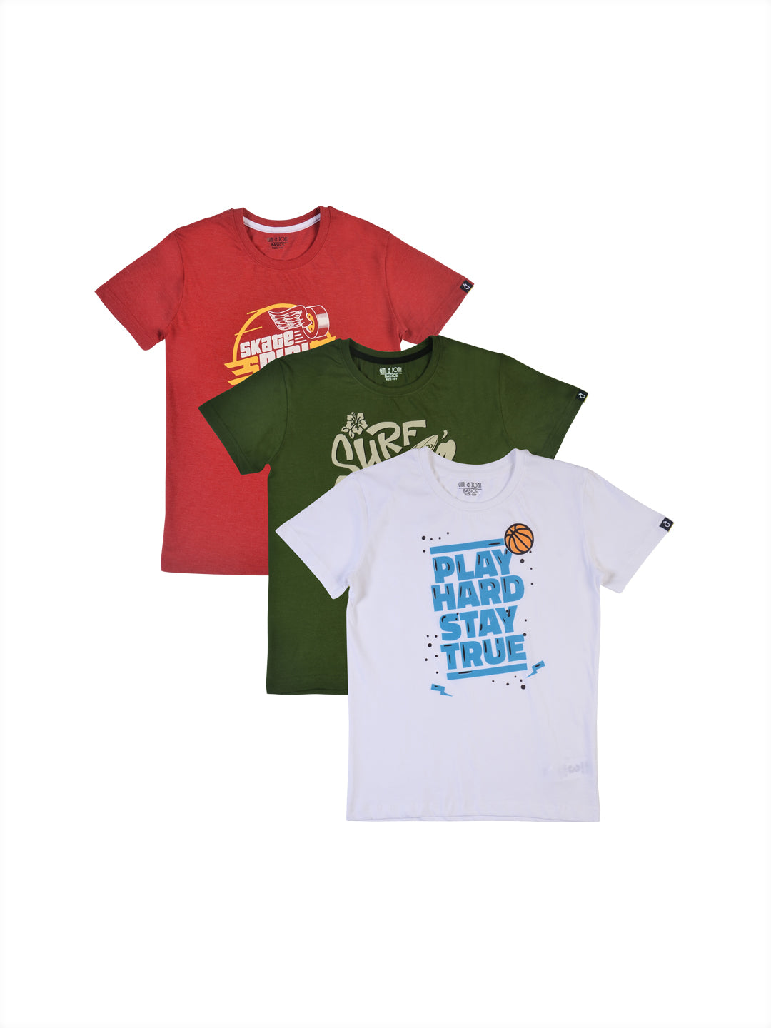 Boys Multicolour Patch Cotton T-Shirt Pack Of-3 Half Sleeves