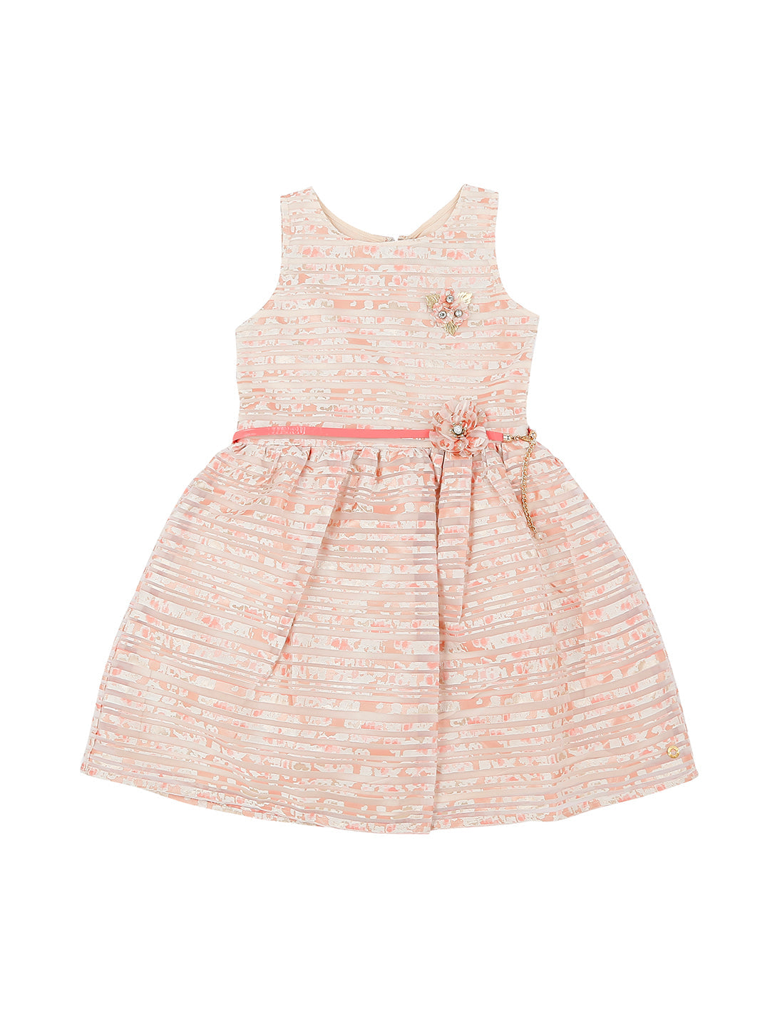 Girls Pink Applique Orgenza Dress Sleeveless