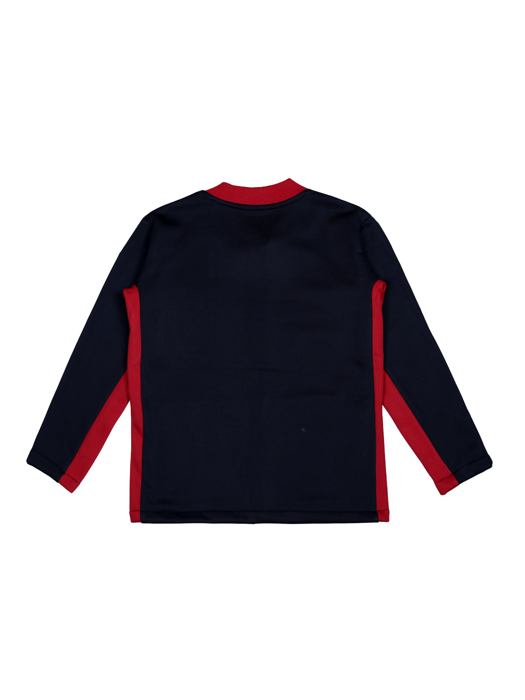 Girls Navy Blue Color Block Cotton Knits Jacket Full Sleeves