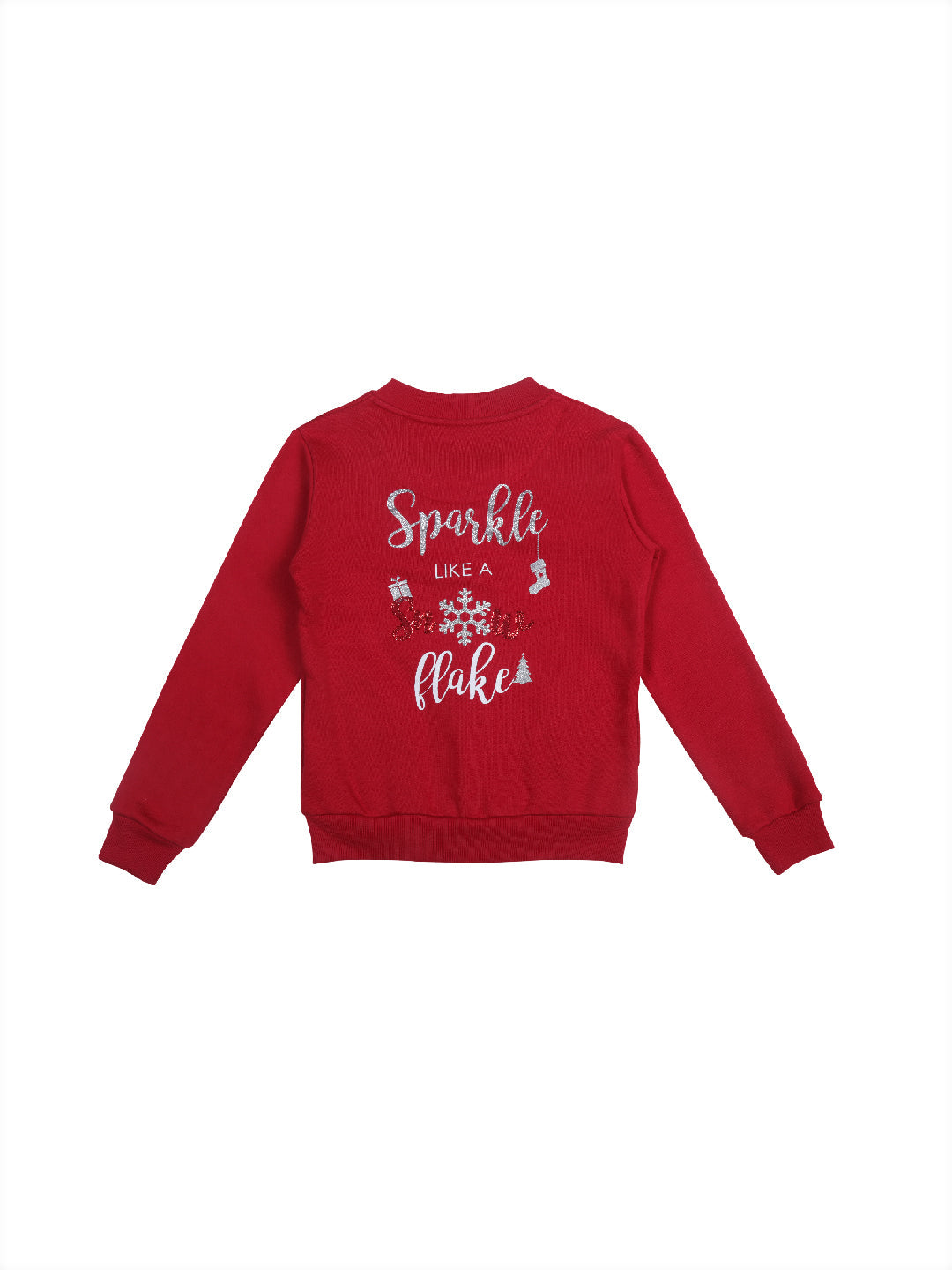 Girls Red Embellished Cotton Knits Jacket Full Sleeves