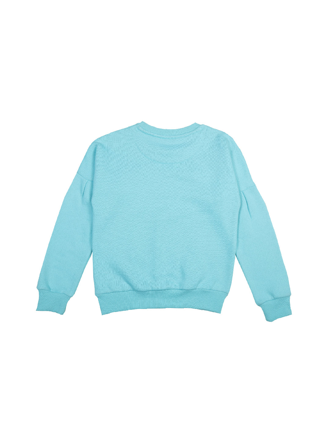 Girls Blue Applique Cotton Sweat Shirt Full Sleeves