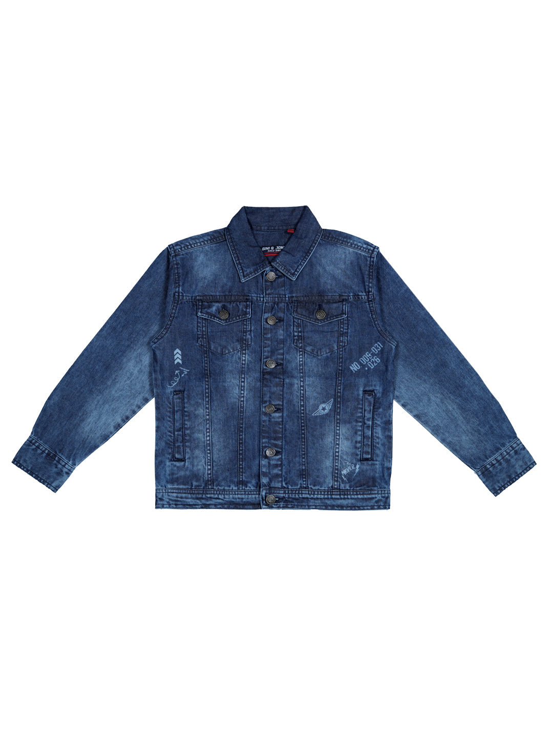 Boys Blue Washed Denim Woven Jacket Full Sleeves