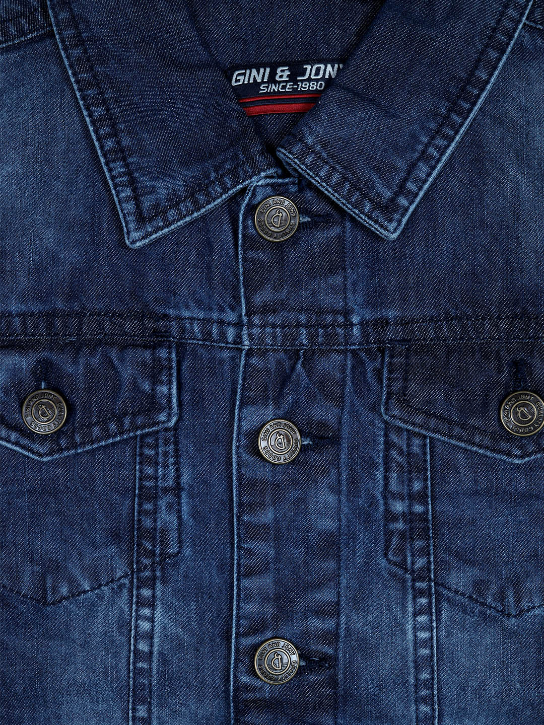 Boys Blue Washed Denim Woven Jacket Full Sleeves