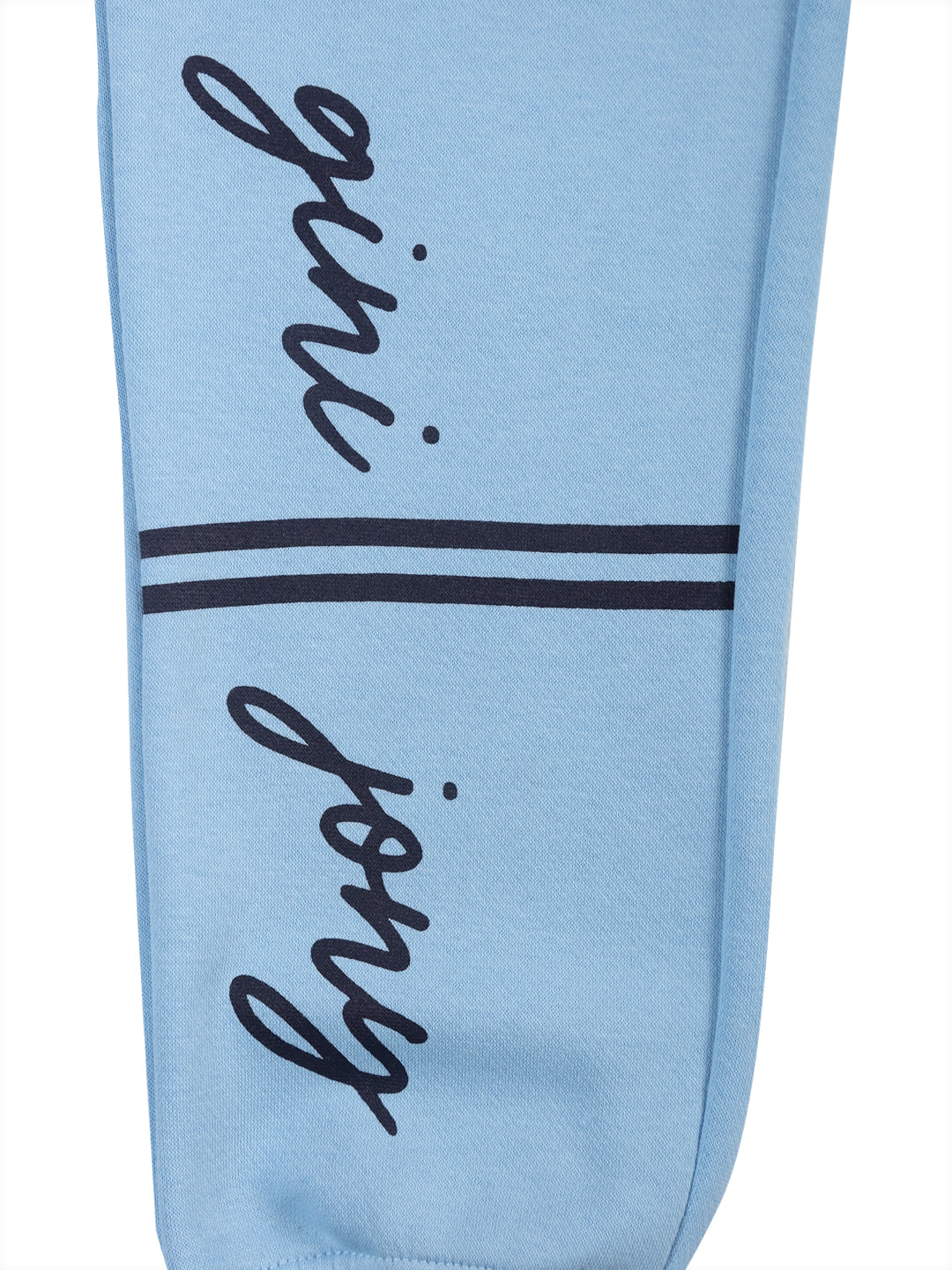Girls Blue Printed Cotton Track Pant Elasticated