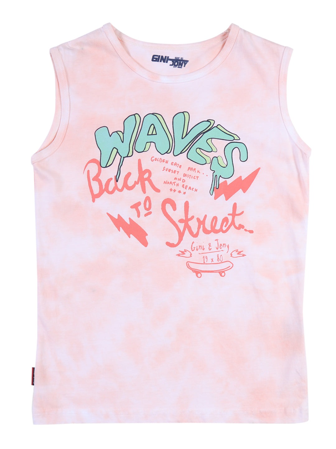 Boys Peach Tie-Dye Cotton Vest Sleeveless