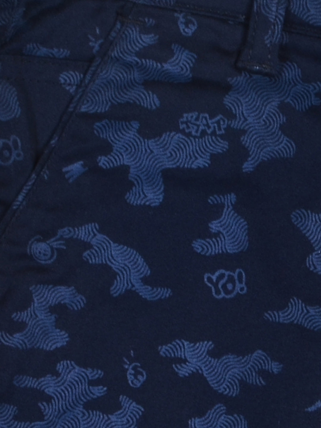 Boys Navy Blue Abstract Cotton Bermuda Fixed Waist