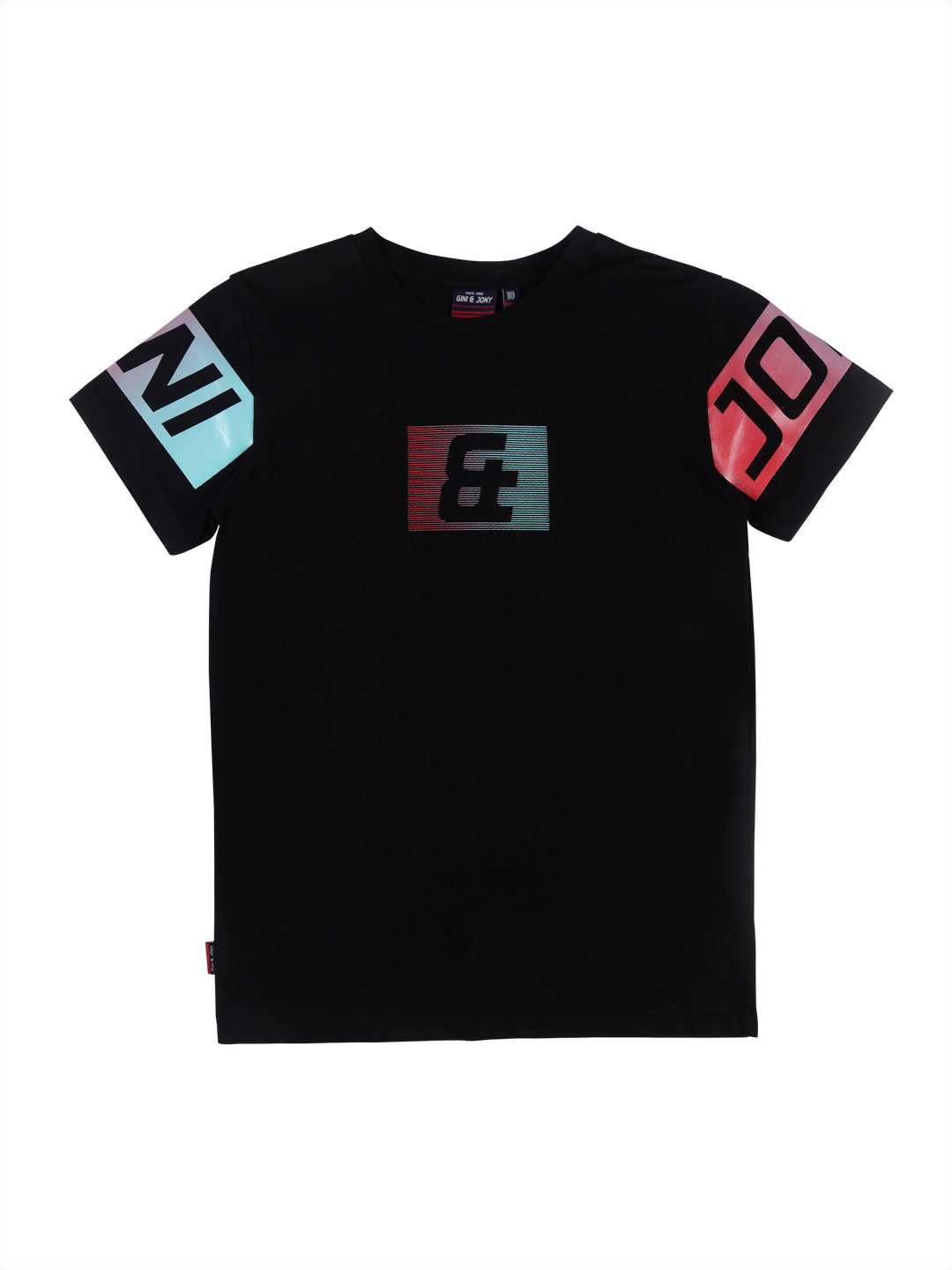 Boys Black Graphic Print Cotton T-Shirt Half Sleeves