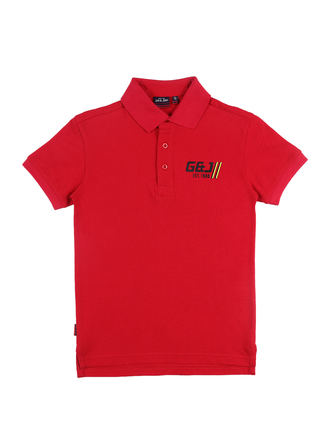 Boys Red Solid Cotton Polo T-Shirt Half Sleeves