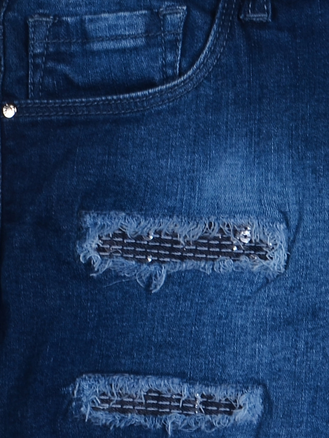 Girls Navy Blue Distressed Denim Shorts Fixed Waist