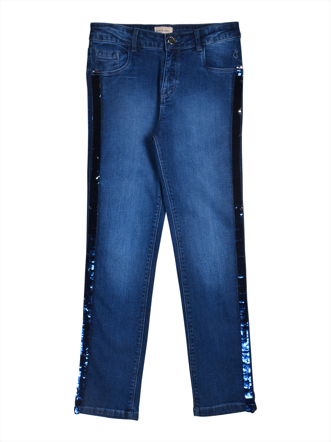Girls Blue Washed Denim Jeans Fixed Waist