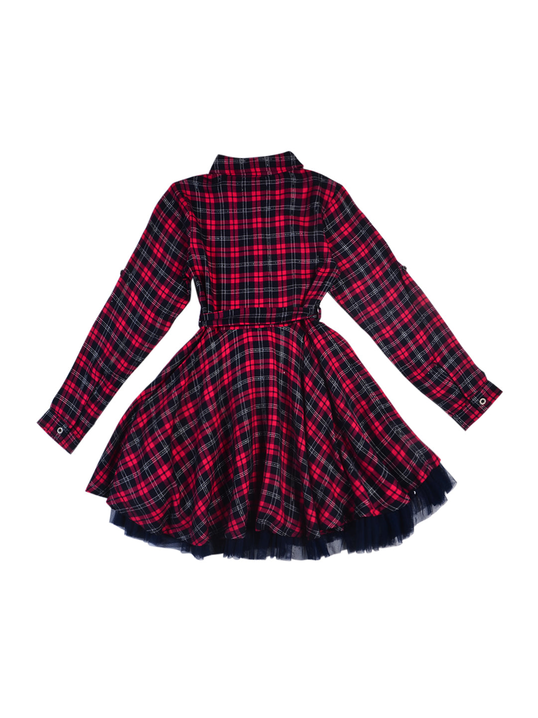 Girls Red Checks Cotton Dress Full Sleeves