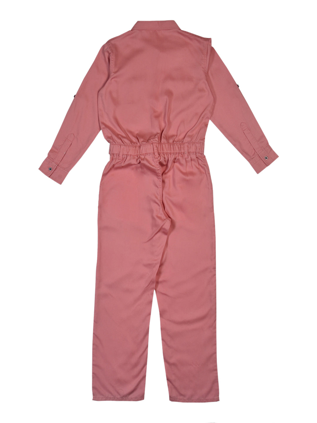 Girls Pink Solid Cotton Dungree Full Sleeves